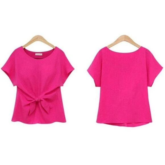 Exclusive Designer Elegant Chiffon Bow-Knot Blouse Red - Picture 2 of 3